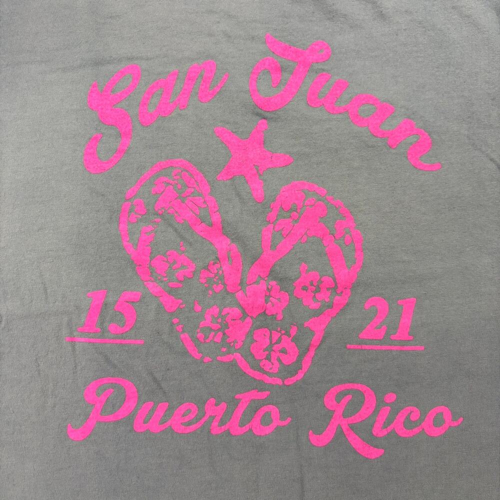 San Juan Puerto Rico T Shirt Size M Grey Pink Beach Flip Flop Graphic Tee